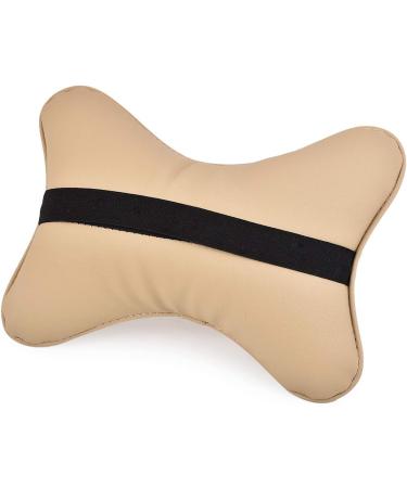 DSstyles 2-Piece PU Leather Car Neck Pillow Set | 28x18 cm Headrest Cushion - Beige - Buy Online on GoSupps.com