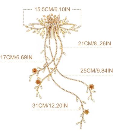 Zoestar Rhinestone Bridal Wedding Hair Comb Gold Flowers Headpiece Bridal Crystal Leaf Hair Accessories for Women and Girls - Buy Online on GoSupps.com