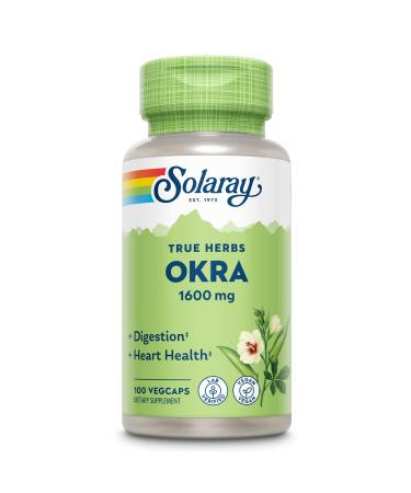 Solaray Okra Fruit 1600 mg, Healthy Digestion, Regularity & Cardiovascular Support, Soluble Fiber, 25 Serv, 100 VegCaps - Buy Online on GoSupps.com