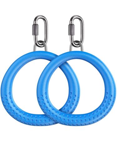 Dolibest 2PCS Round Trapeze Swing Bar Rings with Carabiners, Swingset Accessories Outdoor for Ninja Swing Set Accessories Monkey Ring, Obstacle Ring Swing Toys Set for Kids Blue Blue Fitness Ring
