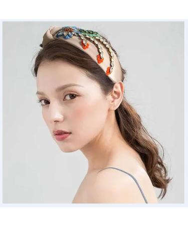 Rhinestone Crystal Knotted Headband for Women - Beige Fashion Hair Hoop Accessories - Buy Online on GoSupps.com