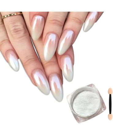 White Pearl Chrome Nail Powder, Pearlescent White Nail Art Jewelry Glitter Powder Symphony Mermaid Pearl Neon Nail Powder, The Powder Is Fine and Shiny, Healthy & Long-lasting for Nail Art Decorations ONE