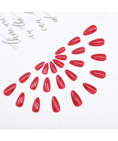 Bomine Long Red Stiletto Fake Nails - 24Pcs Full Cover Acrylic False Nails for Women & Girls, Glossy Manicure Party Tips - Buy Online on GoSupps.com
