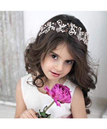 IYOU Princess Crystal Headpiece Silver Flower Wedding Headband Pearl Holy Communion Hair Accessories for Flower Girl Bride Bridesmaid - Buy Online on GoSupps.com