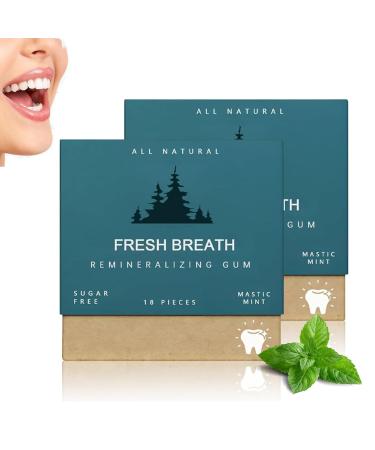 Remineralizing Chewing Gum Organic Mastic Mint Miracle Remineralizing Chewing Gum Sugar-Free Long Lasting Under Brush Chewing Gum 2 Boxes/36 Pieces Simply Gum for Whiten Teeth and Gum Protection Green Box