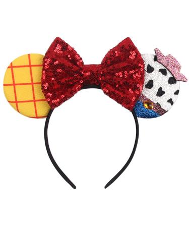 Foeran Mouse Ears Headbands  Sequin Mouse Ears Headband with Bow for Kids Adults Women  Accessories for Birthday Party Cosplay Costume(cow yellow)