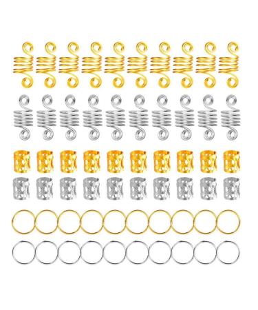 60 Pcs Assorted Style Metal Hair Bread Cuff Hair Receiving Circle Ring Hair Coil Dreadlock Hair Braid Button Bead Decoration Jewelry Hair Extension Barrette Hairdressing Accessories (Gold and Silver)