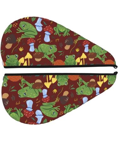 Hair Towel Wrap - Quick Drying Hair Turban with Button | Frogs & Mushrooms Design - Buy Online on GoSupps.com