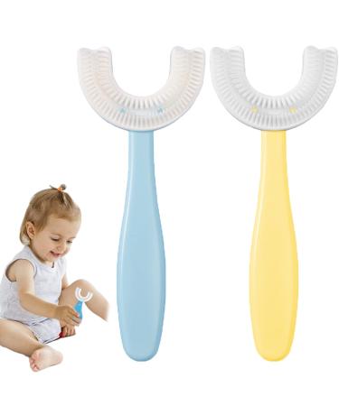 U-shaped children's toothbrush U-shaped children's toothbrush at the age of 2 6 years toddler toothbrush with food-safe soft silicone brush head (AGED 6-12 blue+yellow) Aged 6-12 Blau+yellow