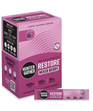 Hunter & Gather Restore Electrolytes Sachet de 30 sachets de poudre de baies M lange de baies Sans sucre Hydratation 100 % naturelle Rapport min ral optimal I Keto I Formul scientifiquement