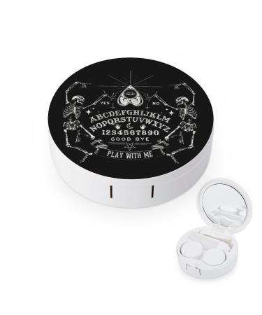 Bagea-Ka Vintage Skeleton Magic Ouija Black Pattern Contact Lens Case Box Eye Care Kit Holder Mirror Box with Tweezers Remover Tool Solution Bottle for Outdoor Travel & Home