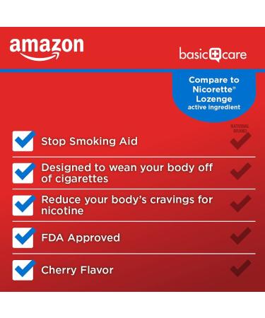 Amazon Basic Care Nicotine Lozenge 2mg Cherry 168ct - Stop Smoking & Reduce Cravings - Buy Online on GoSupps.com