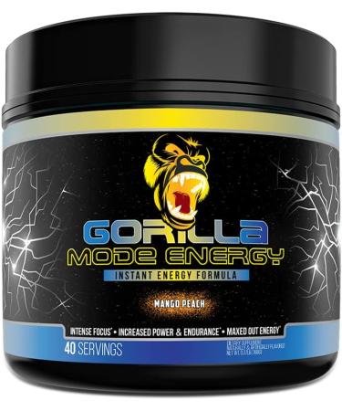 Gorilla Mode Stim Energy Pre-Workout Formula - Intense Focus & Clean Mental Energy/L-Tyrosine, Kanna, Caffeine, N-Phenethyl Dimethylamine Citrate, Huperzine A / 144 Grams (Mango Peach)
