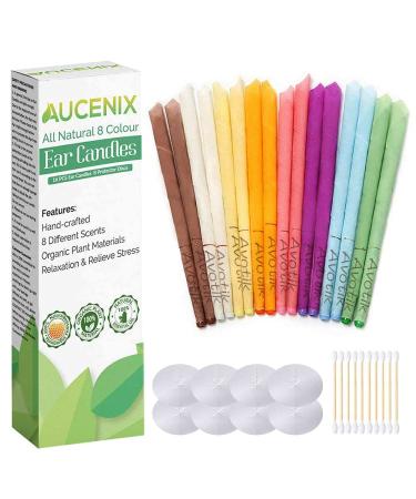 Aucenix Ear Candles All Natural Ear Candles Beeswax Candles Ear Candle For Cleaning Ear Cleaner with 8 Protective Discs 8 Colors