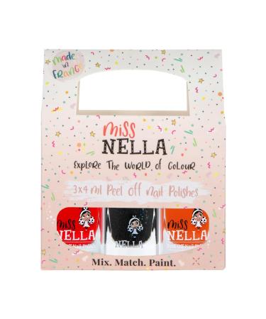 Miss Nella Halloween Special Nailack 3 Set: Surprise Party Schwarz Poppy Fields Orange & Class Clown red removable nail polish for children peel-off formula water-based and odorless