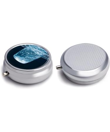 Round Water Print Pill Box - 3 Compartment Portable Medicine Organizer | Decorative Metal Pocket Case - Style 1 - Buy Online on GoSupps.com
