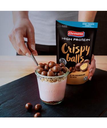 Ehrmann High Protein Crispy Balls | Sugar-Free Milk Chocolate Caramel | Fairtrade Cocoa | 12 x 55g - Buy Online Internationally - Buy Online on GoSupps.com