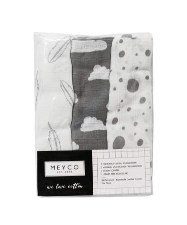 Meyco Muslin Diaper Set of 3 - 70x70 cm Feather Cloud Dots Grey-White | International Shipping Available - Buy Online on GoSupps.com