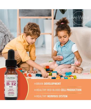 Live Wise Naturals USDA Organic Vitamin B12 Liquid Drops for Kids - Vegan & Non-GMO Supplement for Toddlers and Children | Gluten Free | Low Dose - Buy Online on GoSupps.com