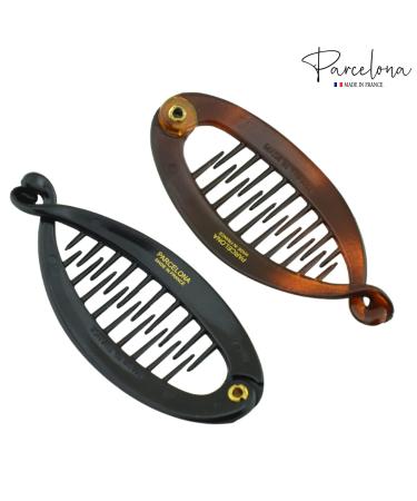 Parcelona French Mini Brown Tortoise Shell & Black Banana Hair Clip - Ideal for Fine Hair - Buy Online on GoSupps.com