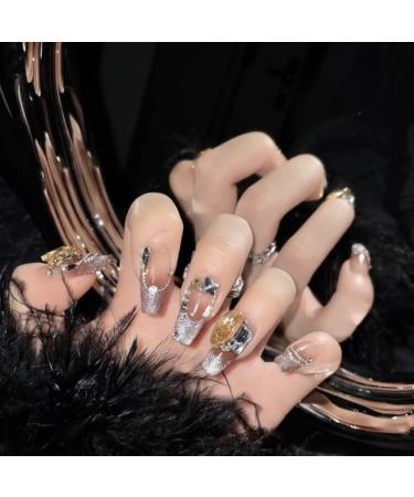 Nail enhancement European and American long ladder French cat eye gradient detachable wearable nails Press on Nail(Glod Midd leladder Xs) - Buy Online on GoSupps.com