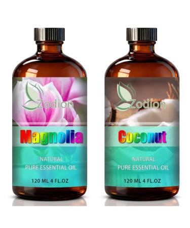 Coconut Essential Oil 4 Fl Oz and Magnolia Essential Oil 4 Fl Oz - Coconut & Magnolia Oil for Diffuser Aromatherapy Home Fragrance Skin & Hair Care DIY Candle & Soap Making Yoga
