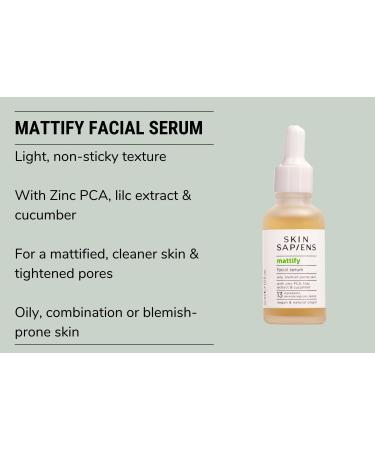 SKIN SAPIENS MATTIFY Facial Serum with Zinc PCA and lilac extract Reduces Oiliness natural Ecocert Cosmos for men and women Cruelty Free and Vegan Skincare for Oily or Blemish-Prone Skin 30 ml. - Buy Online on GoSupps.com