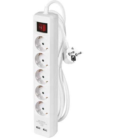 Buy Emos Socket Strip with USB 5-Fold Multiple Socket & 3m Extension Cable | IP20 Indoor Use 2x 2.1A Wall Bracket Included - Buy Online on GoSupps.com
