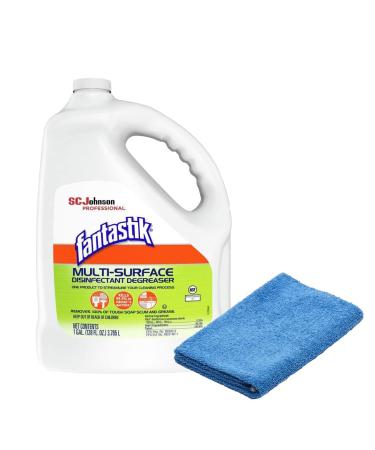 Plexon Microfiber Cleaning Cloth and Multi-Surface Degreaser Pleasant Scent Refill for Fantastik 1 Gallon Bottle (128 Fl. Oz.)