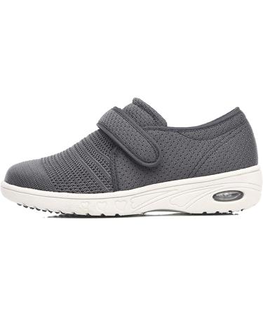 SDEQA Women's Diabetic Shoes - Adjustable Slippers for Swollen Feet - Non-Slip Wide Walking Shoes for Edema and Elderly - Grey, Size 5.5 - Buy Online on GoSupps.com