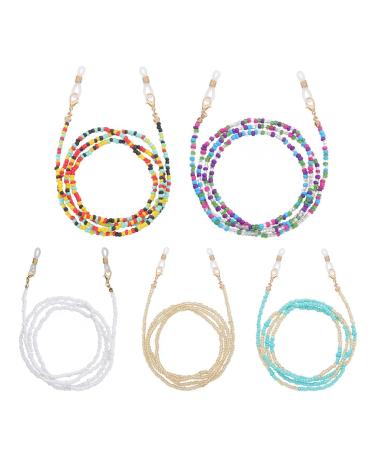 SIOPPKIK 5 Pieces Face Mask Lanyard Glasses Chain Women Colorful Beads Mask Strap Mask Chain For Women Men Children 83Cm Long