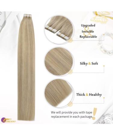Moresoo 45 cm Tape In Extensions - Real Remy Hair #P18/613 Ash Blonde & Bleaching Blonde - 10 Pieces 25g - Buy Online on GoSupps.com