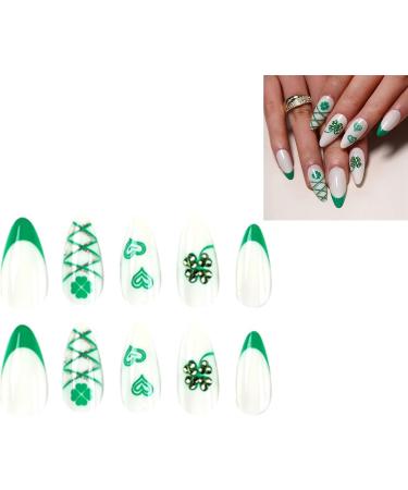 24pcs/Box Patrick's Day Love Heart Pattern with French False Tip False for Girls Long French Tip False with Designs - Buy Online on GoSupps.com