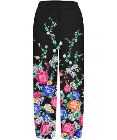 ZDFER Women's Cotton Linen Summer Capri Pants - Elastic Waist Wide Leg Lounge Trousers Hot Pink- XX-Large - Buy Online on GoSupps.com