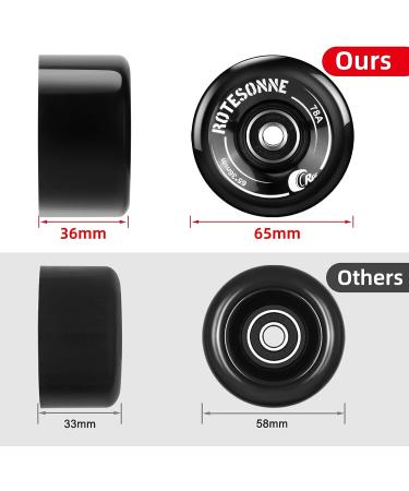 8 Pack 78A Quad Roller Skate Wheels 65x36mm with ABEC-9 Bearings | Outdoor/Indoor Double Row Skating | Black - Buy Online on GoSupps.com
