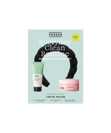 Versed Everyday Clean Routine Travel Essentials 3-Piece Skincare Set - Dew Point Gel Cream (2 fl oz) Good Hair Day Black Headband & Day Dissolve Cleansing Balm (2.3 oz) - Non-Toxic + Vegan