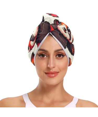 Seamless Red Raccoon Hair Towel 2 Pack Super Absorbent Hair Drying Towel Quick Dry Hair Turbans Head Towel with Button Twisty Wrap for Women Girls