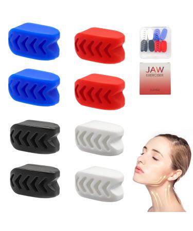 Jawline trainer 8 pieces of pine trainers JAW coach for men and women 3 steps pine exerciser 40lbs 50LBS 60LBS double chin remover jawline fitness ball of the jaw line jaw training 8 pieces (blue+red+black+white)