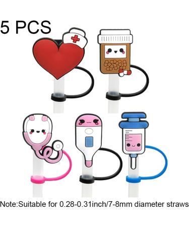 5pcs Straw Caps Covers PVC Silicone Stethoscope School Grad Party Decor Plugs Toppers Tumblers Cartoon Tips Style 1 - Buy Online on GoSupps.com