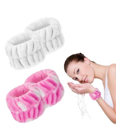 4PCS Wrist Washband for Women Girls Wrist Towels for Washing Face Microfiber Wrist Spa Wash Towel Band Face Washing Wristband Absorbent Wristband Wrist Sweatband for Women Prevent Liquid from Spilling White  Pink 4PCS