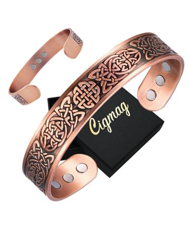 Cigmag Lymphatic Drainage Magnetic Bracelet for Men Ultra Strength Magnet 99% Solid Pure Copper Adjustable Brazaletes with Gift Box (Copper Celtic Knot 1)