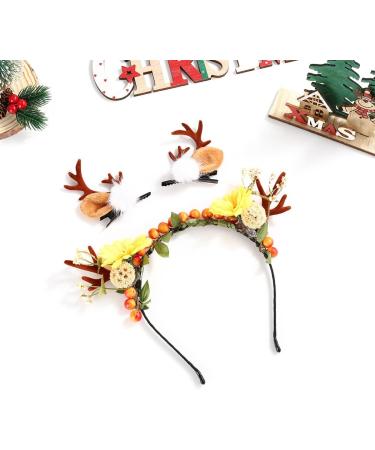IYOU Christmas Hair Band Orange Reindeer Antlers Headband Flower Cute Deer Hair Piece with Hair Clips Accessories for Women Girls Halloween Cosplay Party - Buy Online on GoSupps.com
