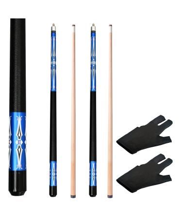 MoyanSuper Set of 2 Pool Cue Stick,58" 2 Piece Maple Billiard Cue Stick Blue