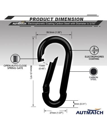 Autmatch Carabiner Clips 3 Spring Snap Hook Buckle Heavy Duty Locking Carabiners 4 Pack M8 - 5/16 Carbon Steel - Black - Buy Online on GoSupps.com