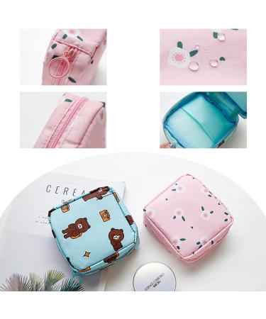 Sanitary Napkin Storage Bag Set - Zipper Menstrual Pad Holder for Purse - Teen Girls First Period Kit - Cactus, Begonia, Bear, Unicorn Designs - Buy Online on GoSupps.com
