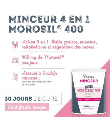 Morosil 400 mg 4-in-1 | With Apple Cider Vinegar & Green Tea | Patented Active | Stimulates Metabolism | Sugar Free Red Fruit Flavor | 1 Month | Morosil Powder | Made in France | Vitavea - Buy Online on GoSupps.com