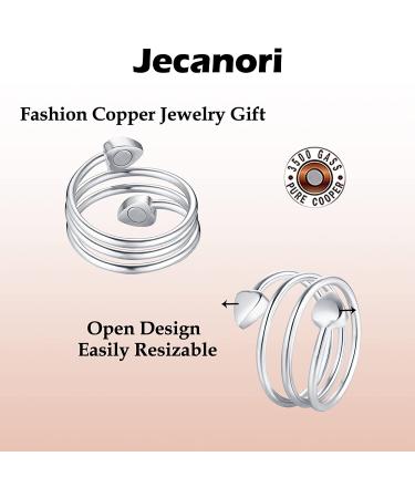 Jecanori Adjustable Copper Magnetic Lymphatic Drainage Rings - Silver Love Heart Gift - Buy Online on GoSupps.com