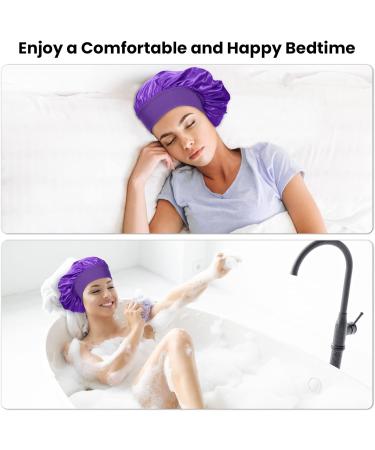Silk Hair Wrap for Sleeping - Satin Bonnet Sleep Cap for Curly Hair | Soft Satin Head Cover for Women Girls | Purple Silk Bonnet for Makeup and Hair Protection - Buy Online on GoSupps.com