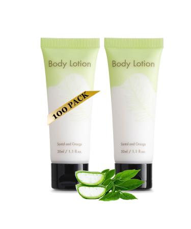 Leak-Proof Travel Size Body Lotion 1.1 Fl.oz/ 30 ml Each 100PCS Bulk Pack Hotel Body Lotion Santal and Orange Scent Amenities and Toiletries for Hospitality 1 Fl Oz (Pack of 100)