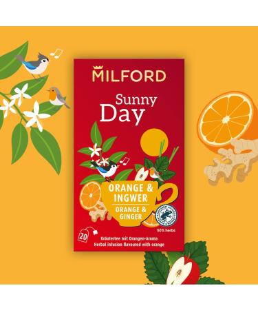 Milford Sunny Day Herbal Tea | Orange & Ginger Flavor | 20 Tea Bags | Premium International Shipping - Buy Online on GoSupps.com